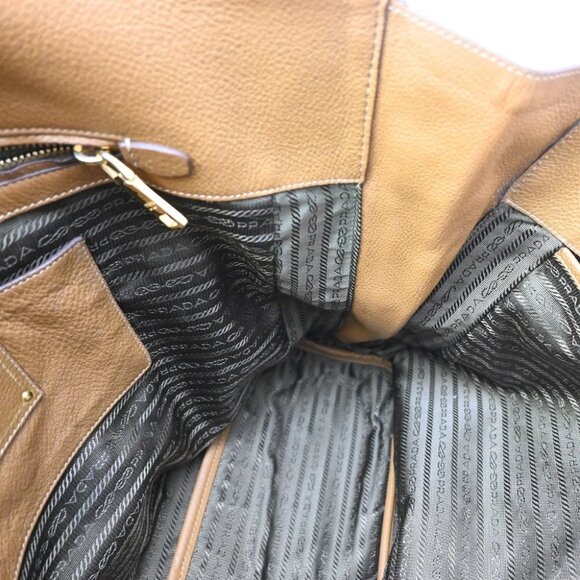 PRADA Logo Side Zip Shoulder Hand Tote Bag Leather Brown GHW - Picture 12 of 14